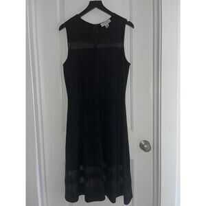St. John Black Sleeveless Sheer Panel Midi Dress Sz 10